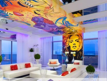 Įtempiamų lubų darbų galerija. Lubos su spauda