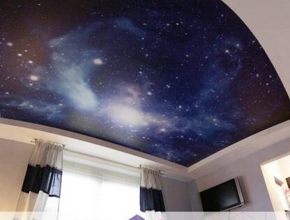 Įtempiamų lubų darbų galerija. Lubos su spauda