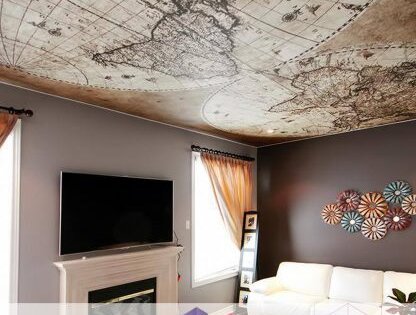 Įtempiamų lubų darbų galerija. Lubos su spauda